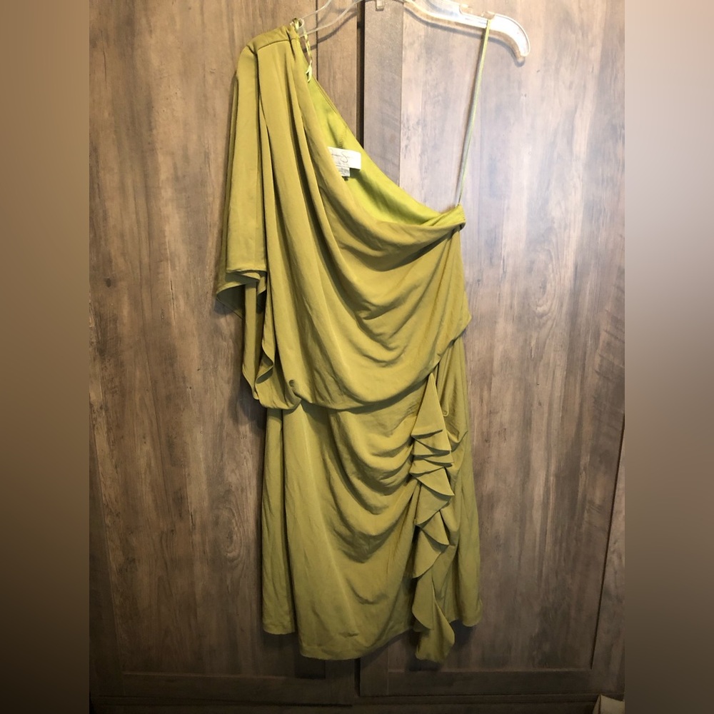 Jessica Simpson Olive Green One Shoulder Cocktail Ruched Dress Size S